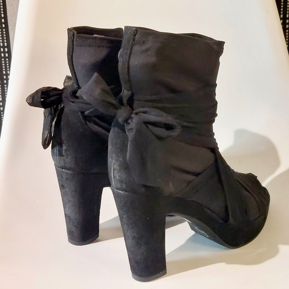 Strategia black suede & fabric platform sock bootie w tulle ties, EU41, NWT - Picture 7 of 14